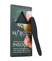 The Children's Insole packaging along with a photo of the black Children's Insole 