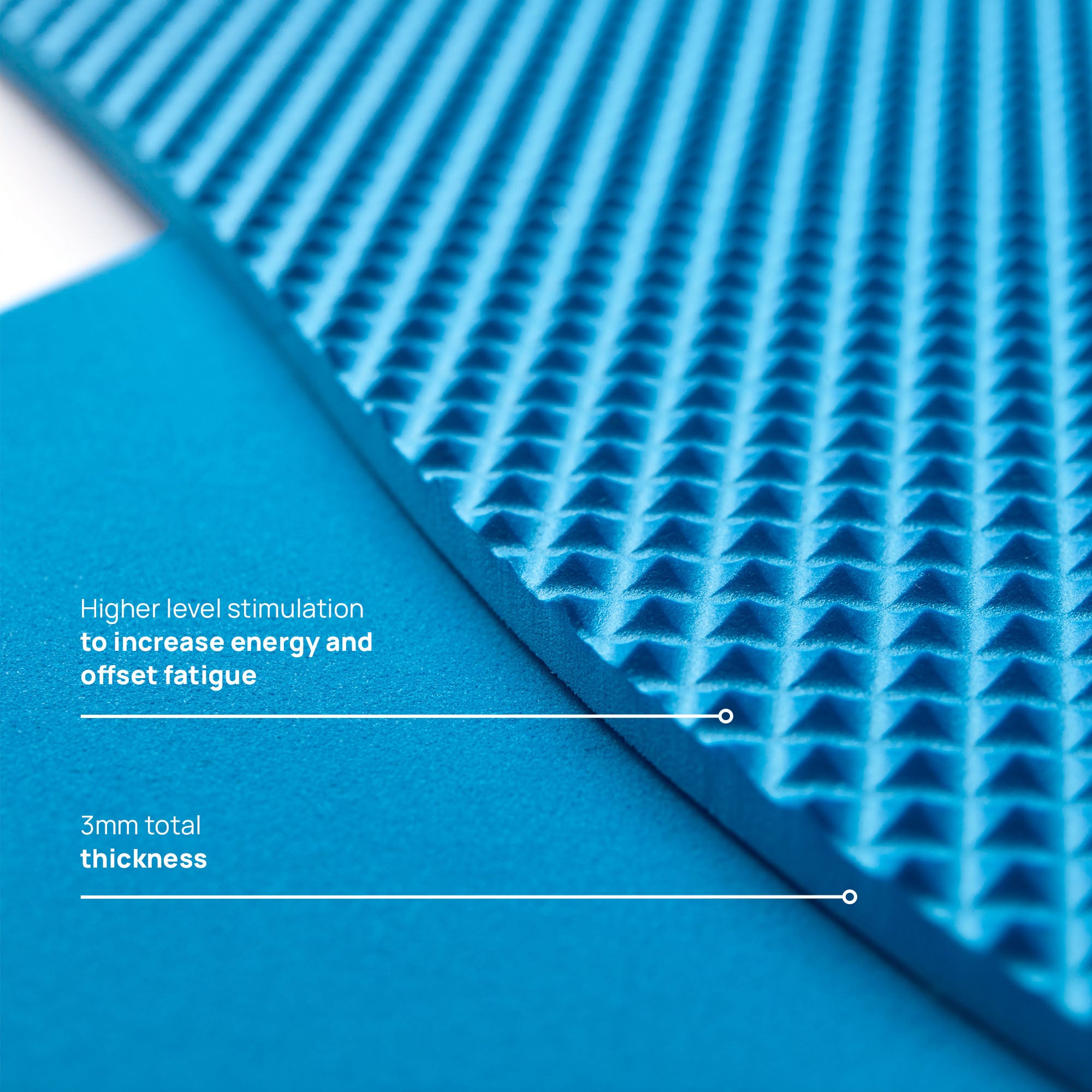 A close -up image of the Activation Insoles texture demonstrating how the texture provides a high level of stimulation to increase energy and offset fatigue (3mm total thickness)