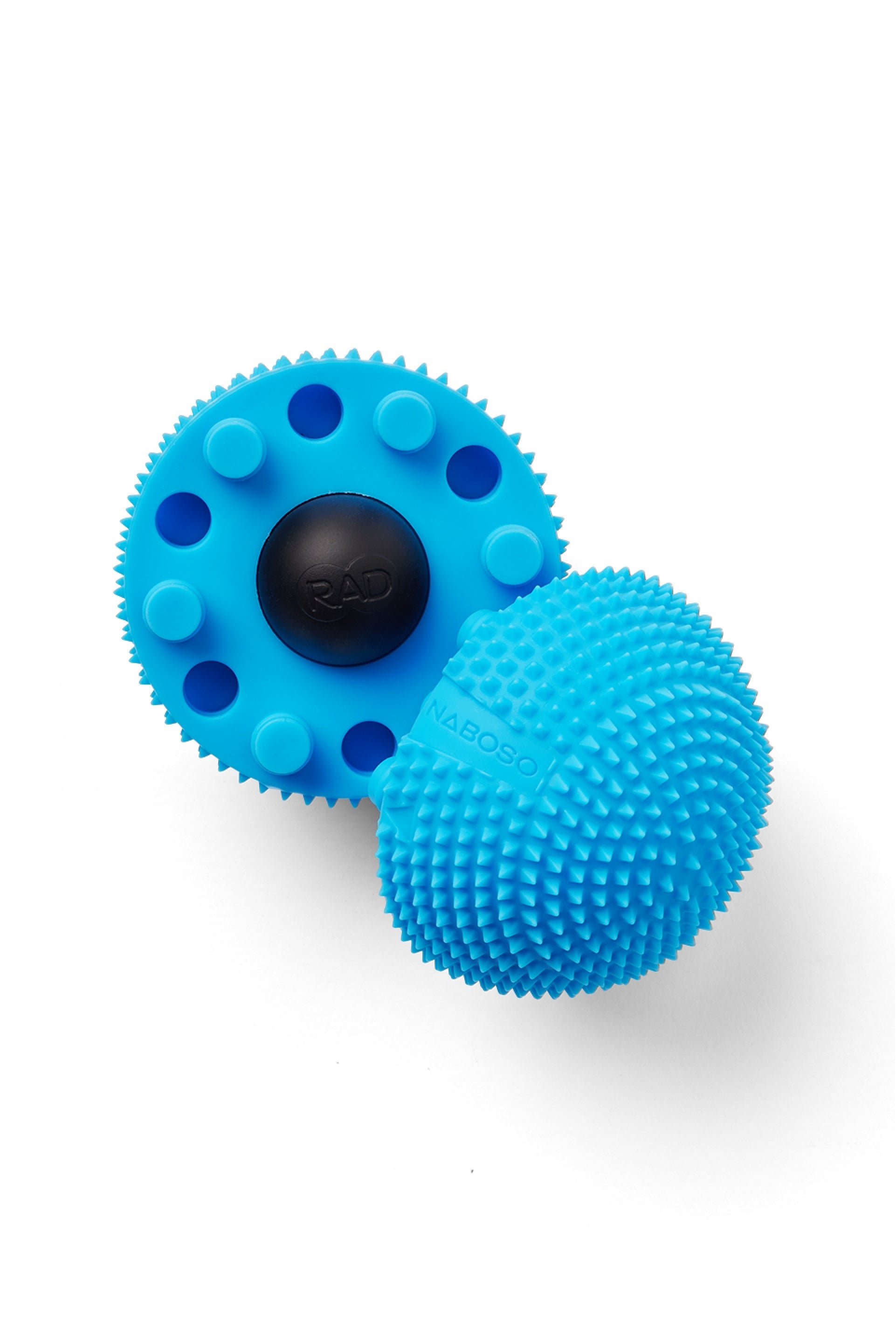 The blue Neuro Ball split in two demonstrating how it can be taken apart